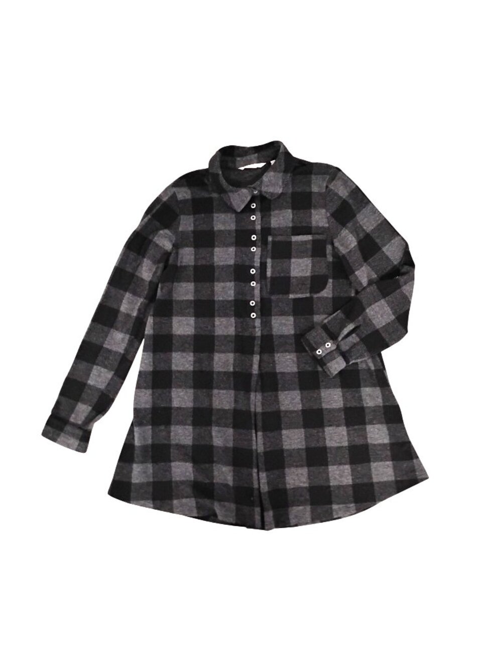 SOFT SURROUNDINGS Womens S Tunic Top Gray & Black Flannel Long Sleeve